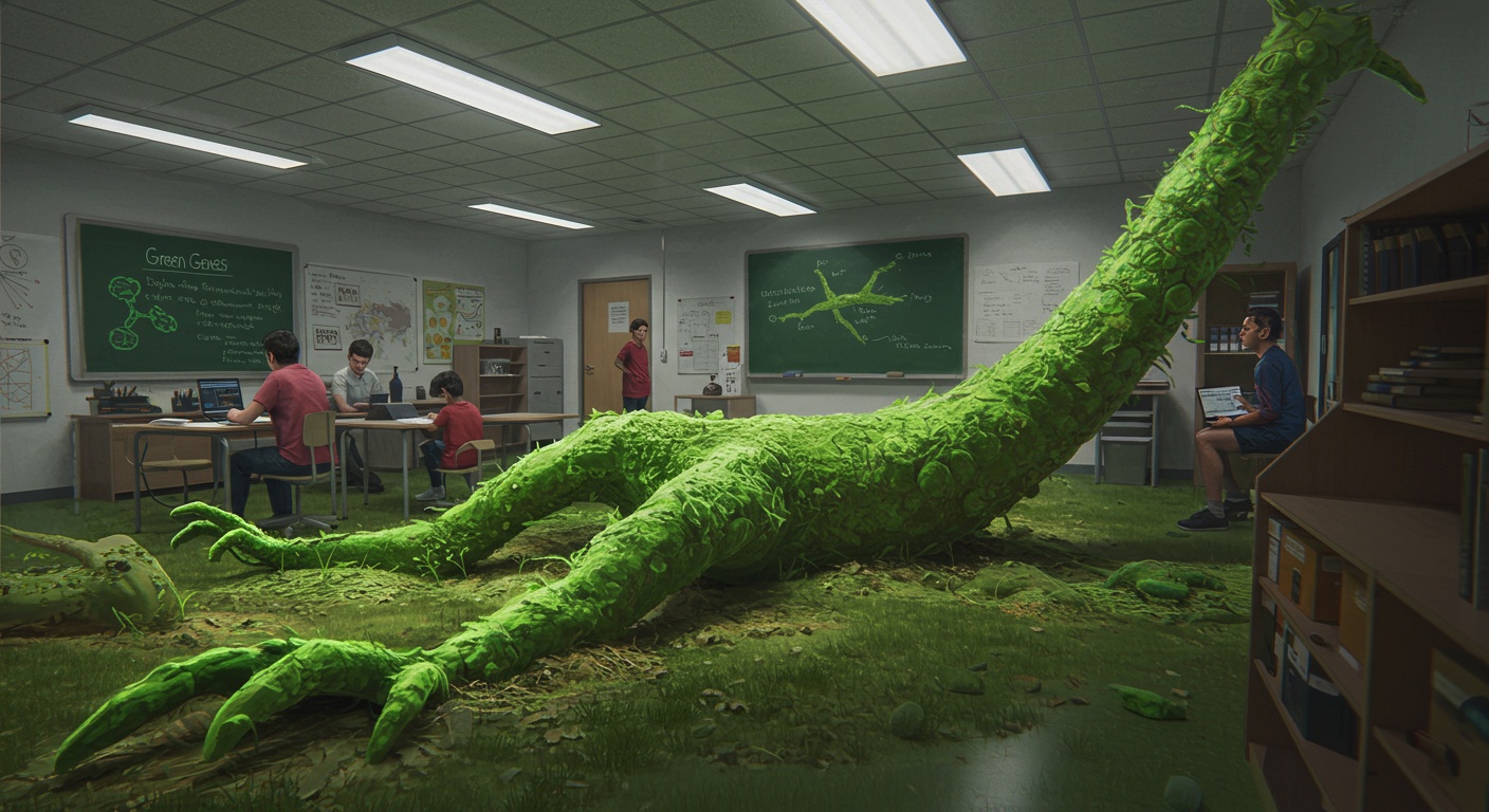 Green Genes: Exploring the Environmental Effects of Genetic Engineering on Ecosystems illustration